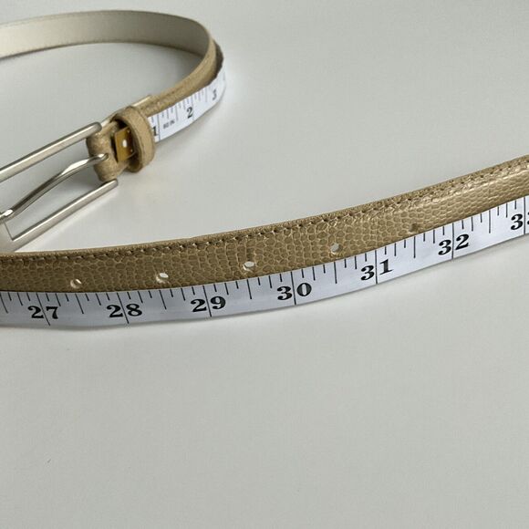 Tan Belt Size 12 Textured Faux Leather Silver-tone Long Buckle - Picture 6 of 9